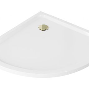 MEXEN/S - Flat sprchová vanička štvrťkruhová slim 70 x 70 cm, biela + zlatý sifón 41107070G