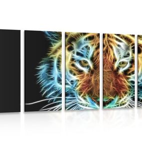 5-dielny obraz hlava tigra v abstraktnom prevedení