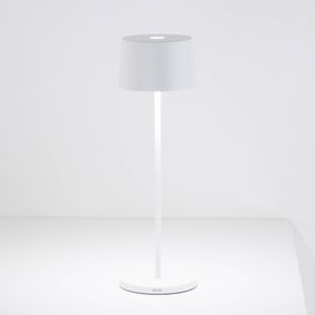 Zafferano Olivia stolová lampa batéria IP65 biela, Obývacia izba / jedáleň, hliník, hranolový polykarbonát, 2W, K: 35cm