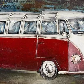 Kovový obraz na stenu Červený Volkswagen 80x40 cm, vintage