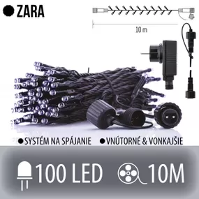 ZARA spojovateľná LED štartovacia súprava - svetelná reťaz + adapter - vonkajšia - 100LED - 10M Studená biela