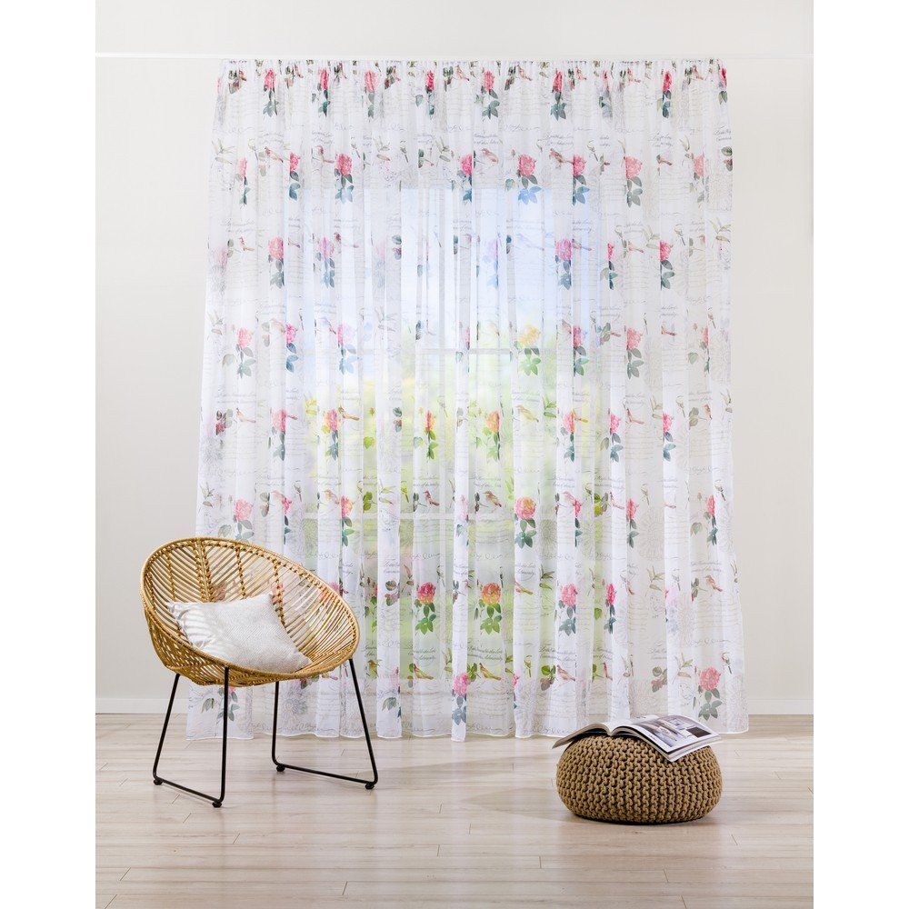 Bielo-ružová záclona 300x245 cm Shoyo – Mendola Fabrics