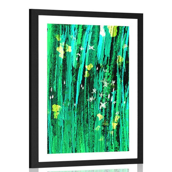 Plagát s paspartou zelené čaro kvetov - 40x60 silver