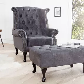 Luxusné kreslo Chesterfield sivé