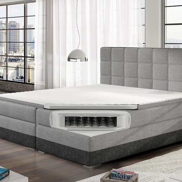 Čalúnená manželská posteľ s úložným priestorom Dalino 140 - svetlomodrá / sivá