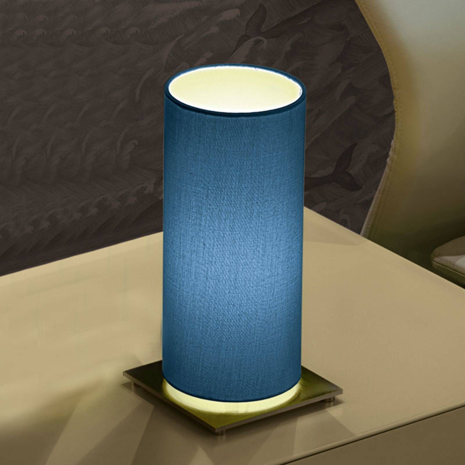 Modo Luce Lost stolná lampa Ø 18 cm modrá, Obývacia izba / jedáleň, kov, bavlna, E27, 42W, K: 46cm