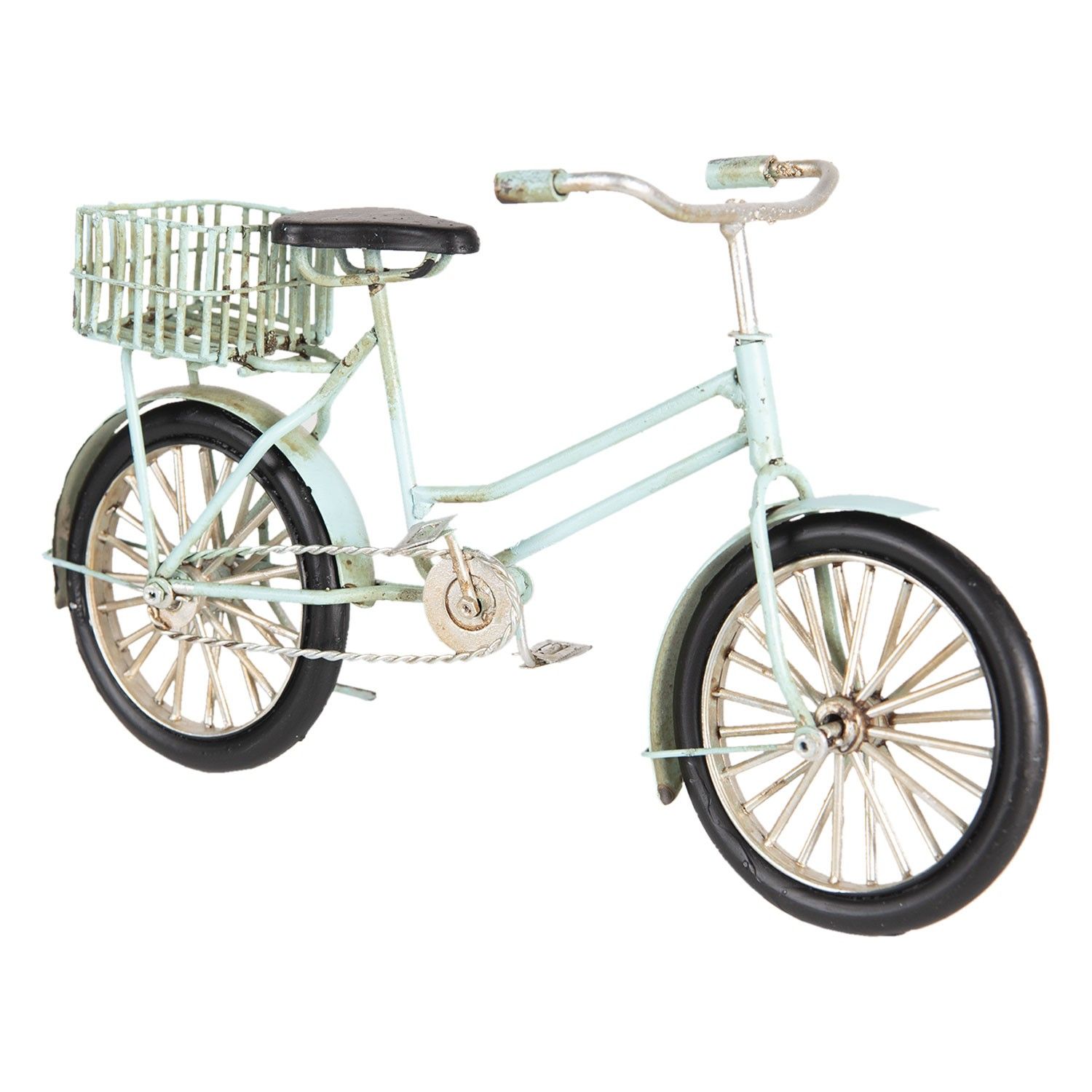 Kovový retro model modrého bicykla s košíkom - 23*7*13 cm