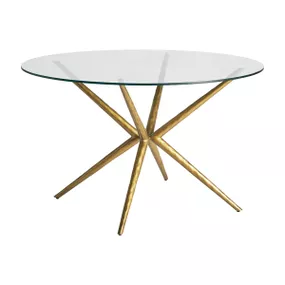 Estila Luxusný Art-Deco okrúhly jedálenský stôl Sursee s prekríženými zlatými nožičkami a sklenenou vrchnou doskou 121cm