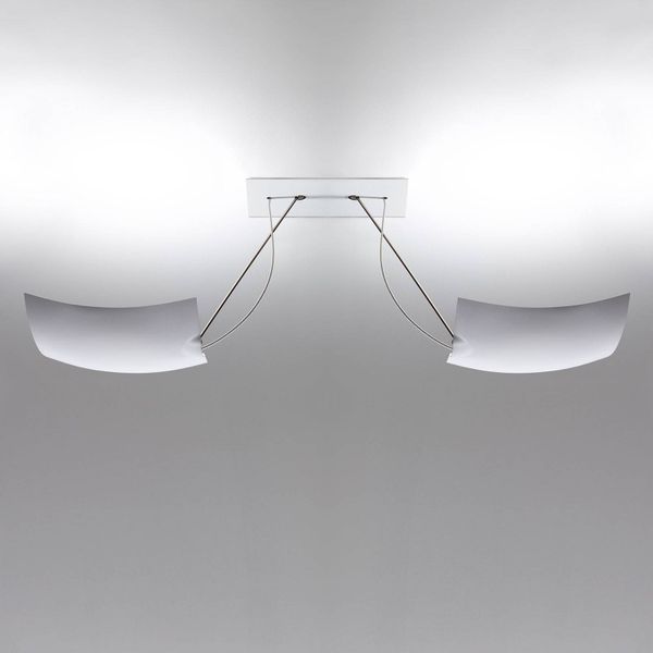Ingo Maurer 2x18x18 stropné LED svietidlo 2-pl., Obývacia izba / jedáleň, ušľachtilá oceľ, hliník potiahnutý práškom, 22W, P: 80 cm