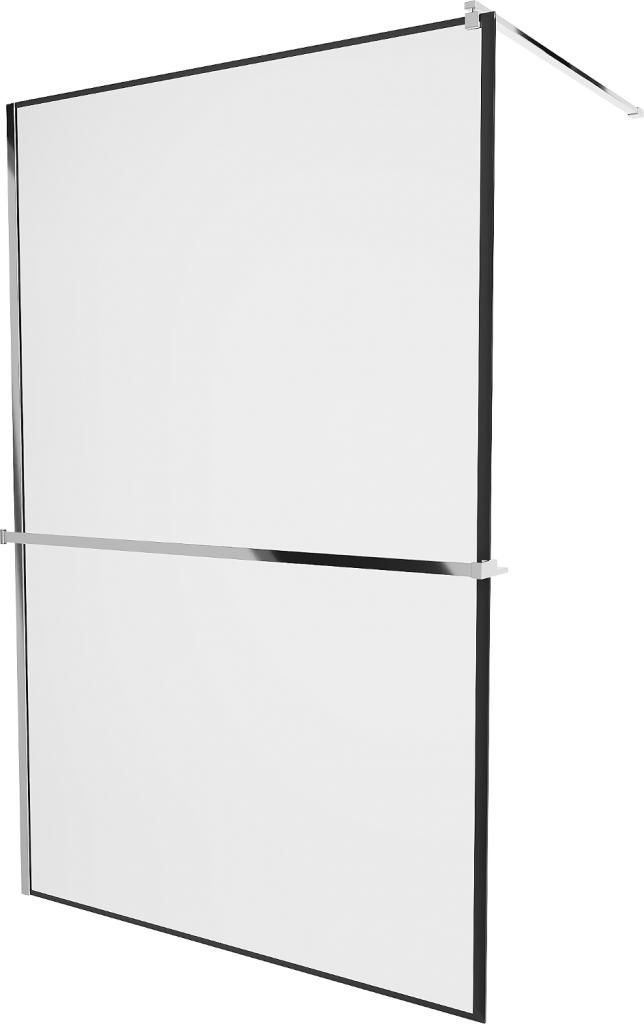 MEXEN/S - KIOTO Sprchová zástena WALK-IN s poličkou a držiakom uterákov 90 x 200 cm, transparent/čierna 8 mm, chróm 800-090-121-01-70