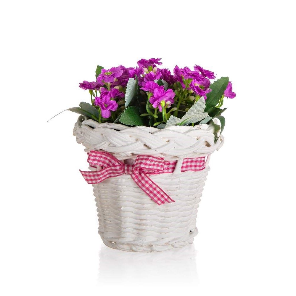HOME DECOR Květina v ratanovém košíku se stuhou 13 x 14 cm, fialová