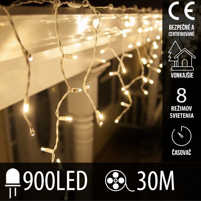 Vianočná led svetelná záclona vonkajšia - programy - časovač - 900led - 30m teplá biela