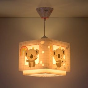 Dalber Detská závesná lampa Koala, 1-plameňová, ružová, Detská izba, plast, E27, 60W, P: 24 cm, L: 24 cm, K: 21.5cm