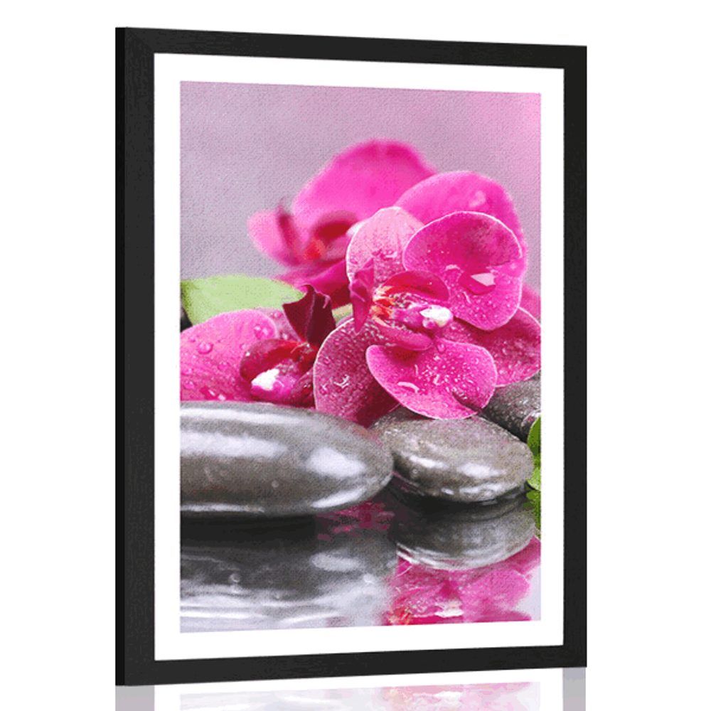 Plagát s paspartou orchidea s nádychom relaxu - 60x90 silver