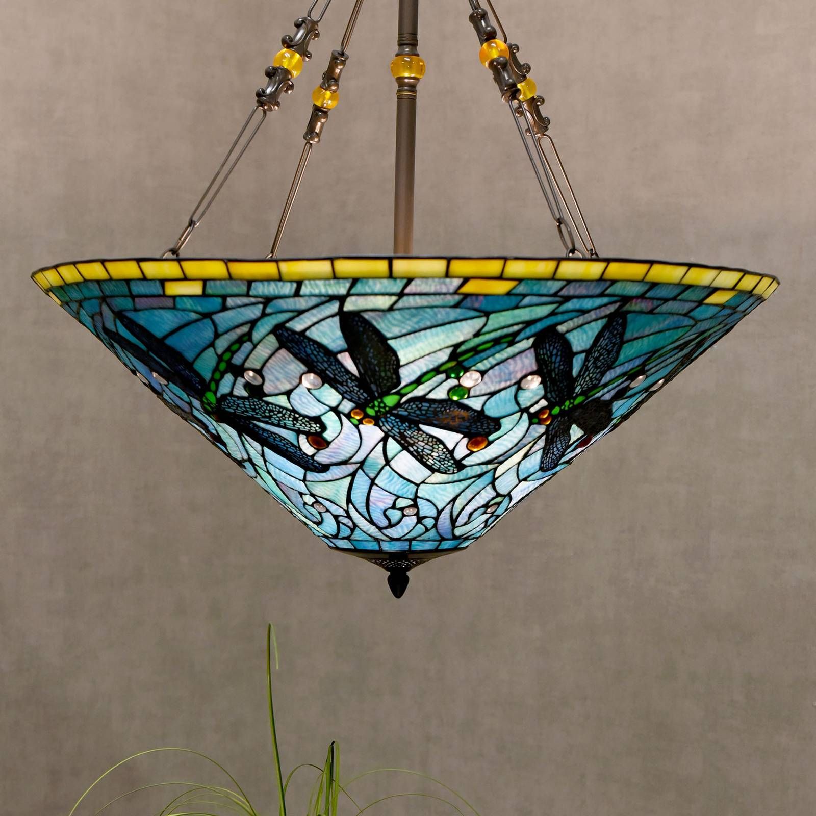 Clayre&Eef Závesná lampa 5975 farebný Tiffany design, Obývacia izba / jedáleň, železo, sklo, E27, 60W, K: 75cm