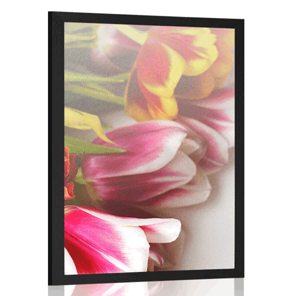 Plagát kytica farebných tulipánov - 60x90 black