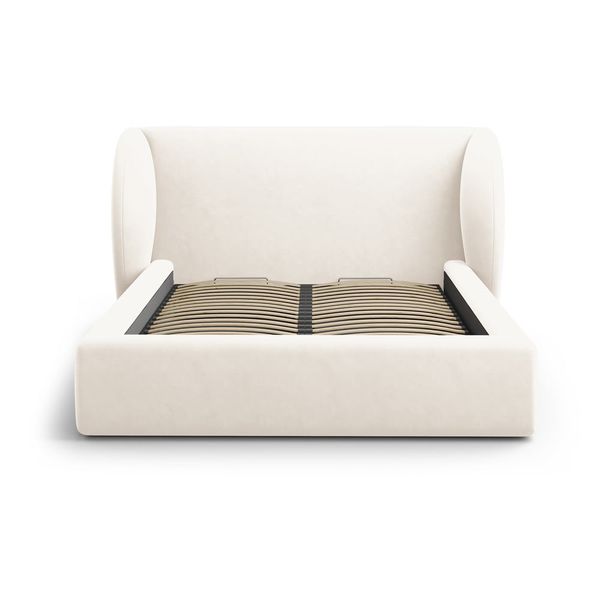 Béžová čalúnená dvojlôžková posteľ s úložným priestorom s roštom 160x200 cm Miley – Micadoni Home