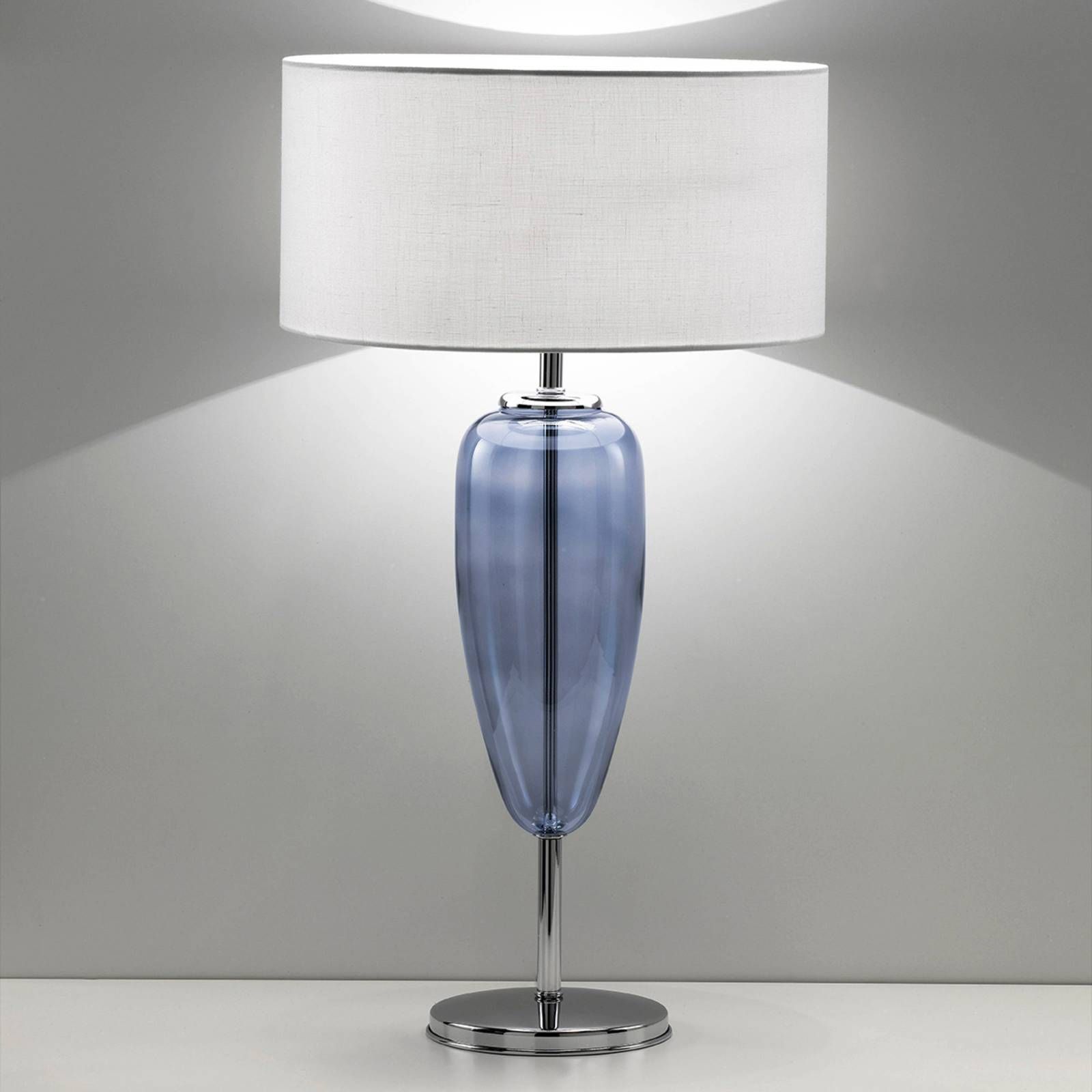Ailati Stolná lampa Show Ogiva 82 cm sklenený prvok modrý, Obývacia izba / jedáleň, textil, sklo, kov, E27, 105W, K: 82cm