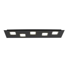 Fabbian Quarter čierne stropné LED svetlo 5-pl., Obývacia izba / jedáleň, hliník, polykarbonát, 4.5W, P: 70 cm, L: 20 cm, K: 3.5cm