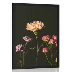 Plagát elegantné kvety na tmavom pozadí - 60x90 black