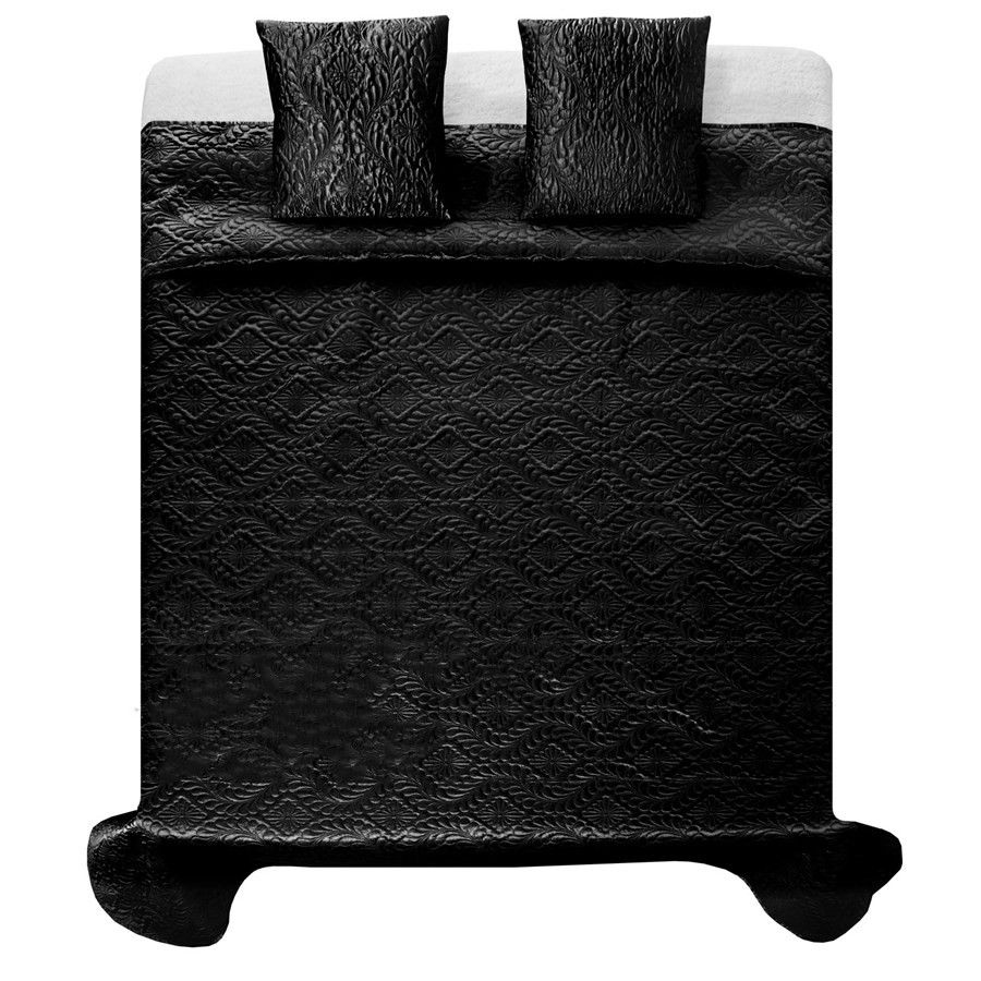DomTextilu Čierne satenové prehozy na manželskú posteľ so vzormi 220 x 240 cm 17937