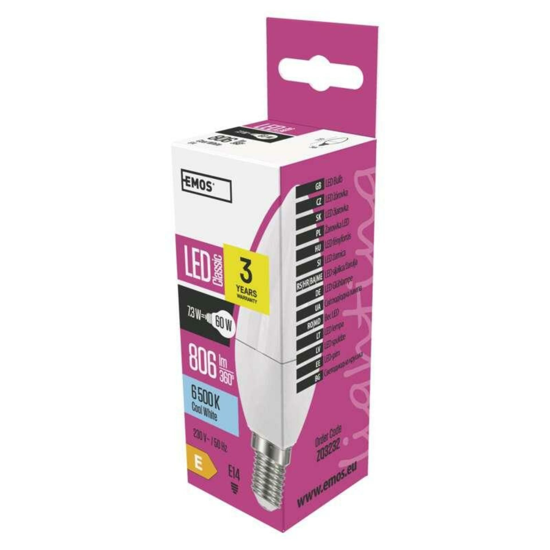 EMOS LED žárovka Classic Candle 7,3W E14 studená bílá ZQ3232