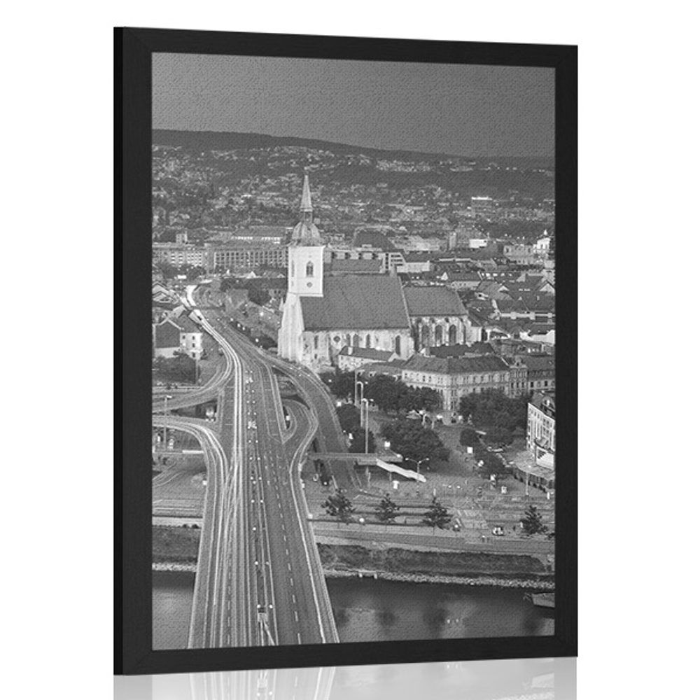 Plagát pohľad na nočnú Bratislavu v čiernobielom prevedení - 40x60 black