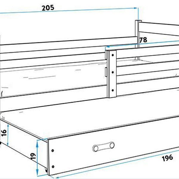 Posteľ s prístelkou RICO 2 - 200x90cm - Biely - Modrý