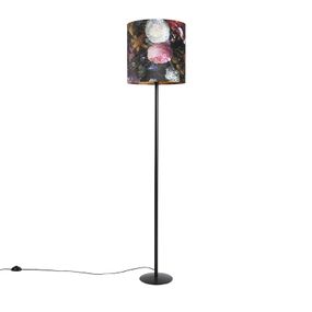 Stojacia lampa čierna s velúrovým odtieňom kvetinové prevedenie 40 cm - Simplo