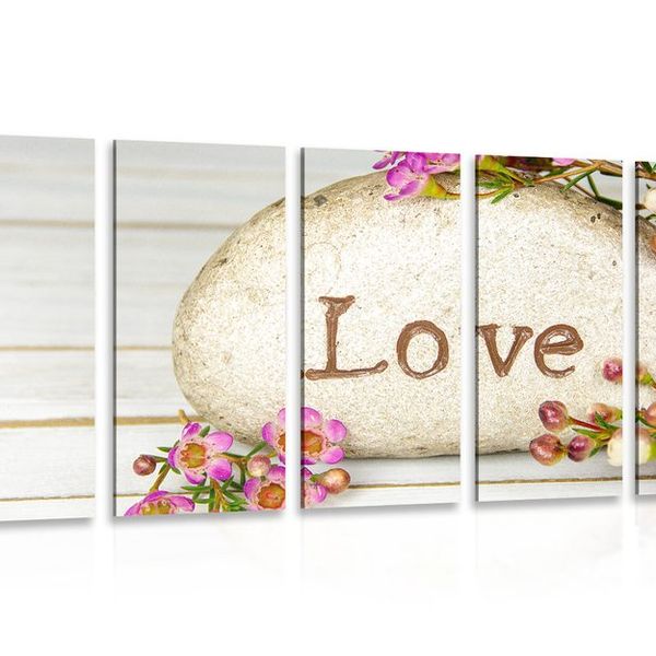 5-dielny obraz s nápisom na kameni Love - 100x50