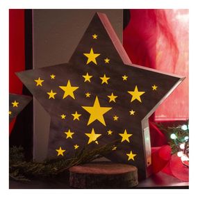 LED Vianočná dekorácia LED/2xAAA hviezda drevo