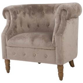 Estila Luxusné chesterfield kreslo Chelsea do obývačky s béžovým zamatovým čalúnením a s vyrezávanými nožičkami 78cm