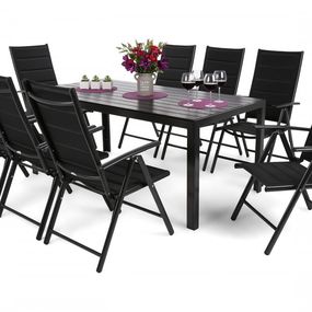 Home Garden Záhradný nábytok Ibiza s 8 stoličkami a stolom 185 cm, čierny