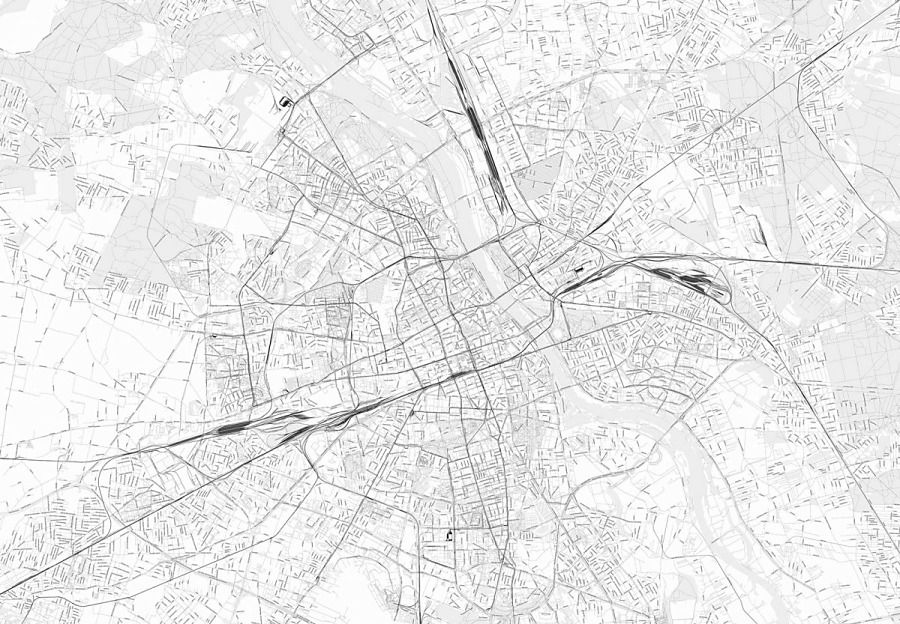 Warszawa - mapa w odcieniach szarości - fototapeta FXL3337