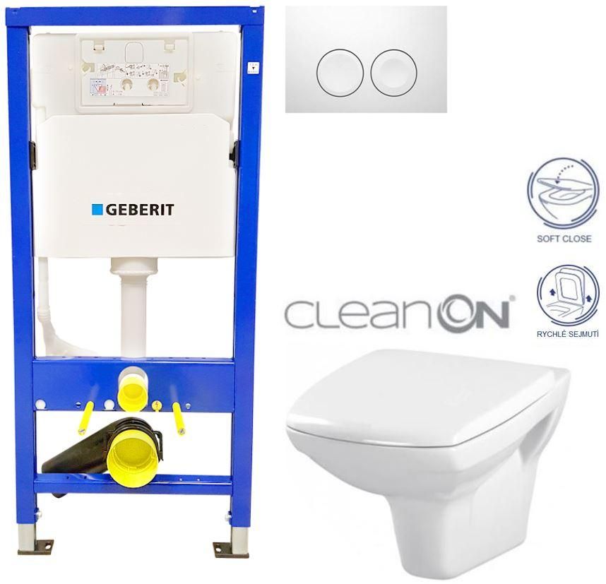 GEBERIT DuofixBasic s bielym tlačidlom DELTA21 + WC CERSANIT CLEANON CARINA + SEDADLO 458.103.00.1 21BI CA2