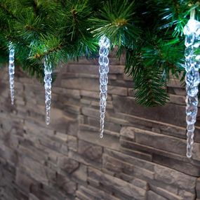 Reťaz MagicHome Vianoce Icicle, 12x LED studená biela, 12 cencúľov, 3xAA, IP44, exteriér, osvetlenie, L-2,20 m