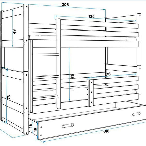 Poschodová posteľ RICO 2 - 200x90cm - Grafitový - Zelený