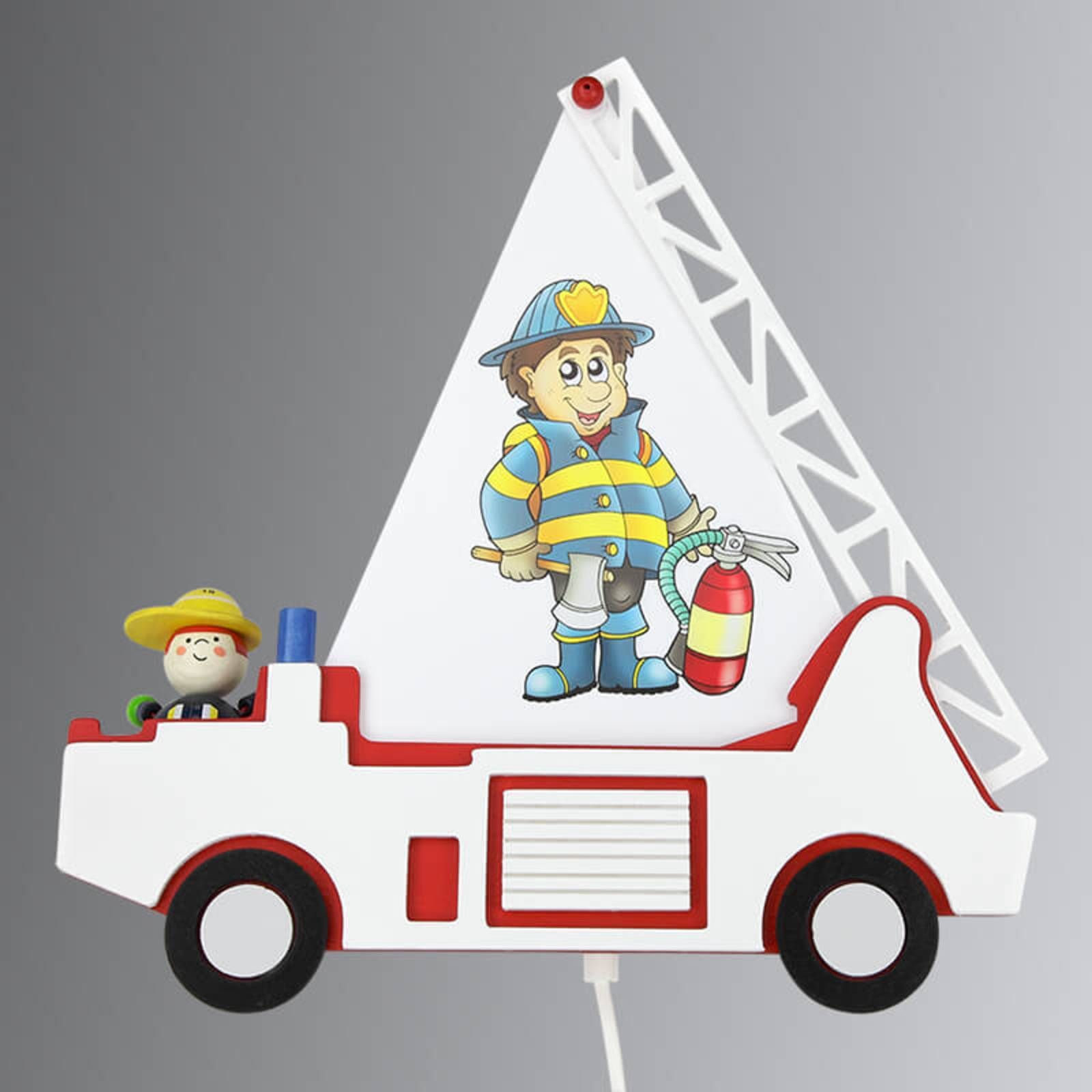 Elobra Detské nástenné svietidlo Požiarnické auto Fred, Detská izba, drevo, E14, 40W, L: 40 cm, K: 30cm