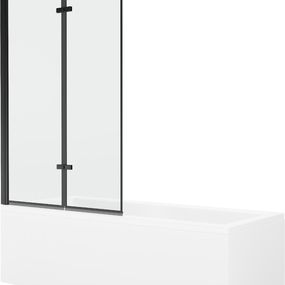 MEXEN/S - Cubik obdĺžniková vaňa 150 x 70 cm s panelom + vaňová zástena 100 cm, čierna vzor 550315070X9210027070