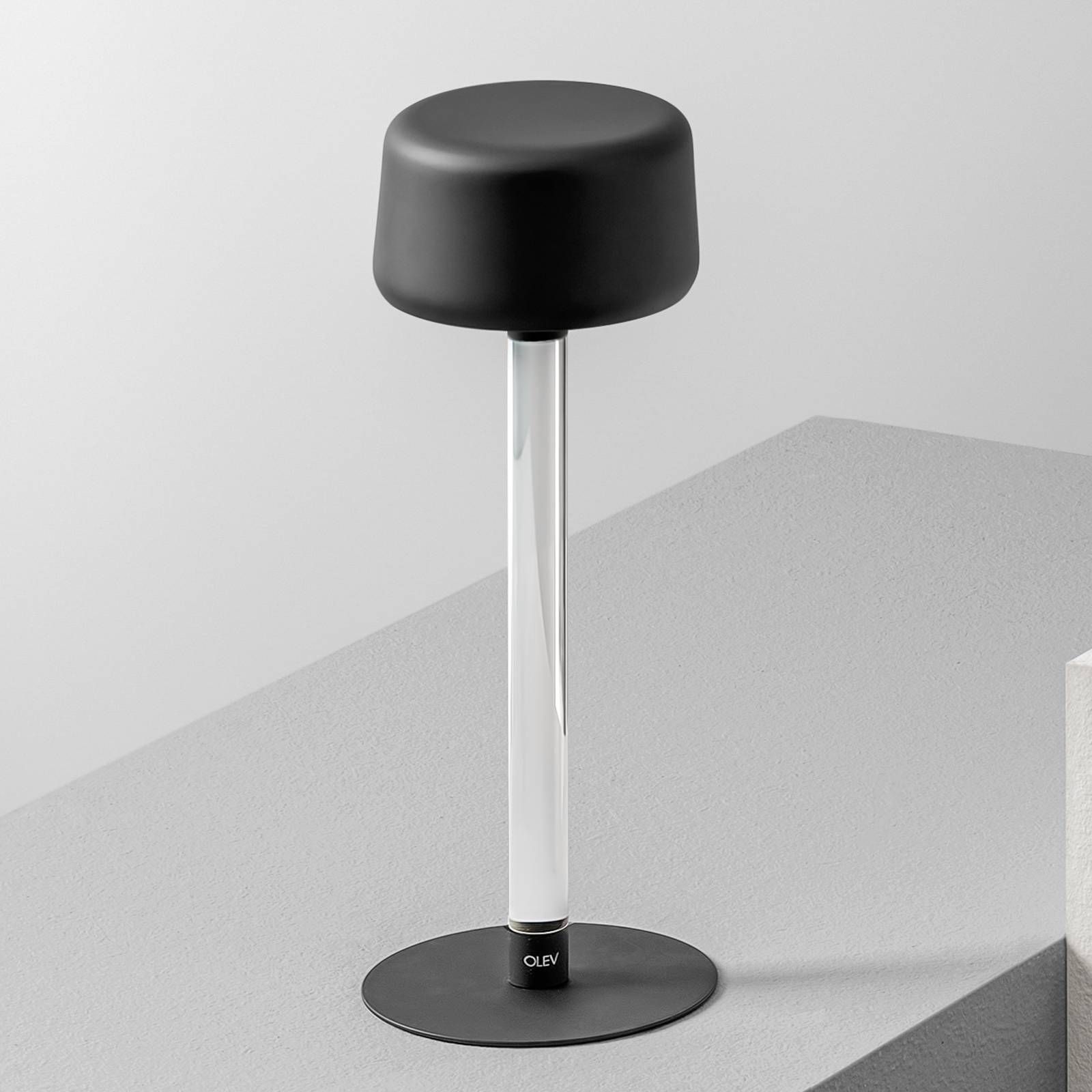 OleV OLEV Tee dizajnérska stolná lampa batéria, čierna, Obývacia izba / jedáleň, hliník, plexisklo, 2W, K: 30.6cm
