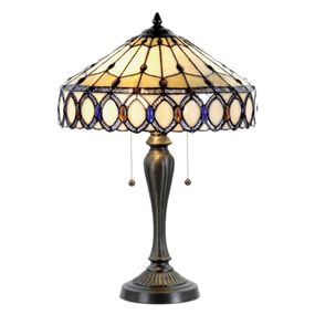Clayre&Eef Stolová lampa Fiera v štýle Tiffany, Obývacia izba / jedáleň, sklo, polyrezín, E27, 60W, K: 58cm