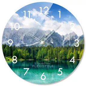 DomTextilu Okrúhle sklenené hodiny 30 cm s motívom horského jazera 57474