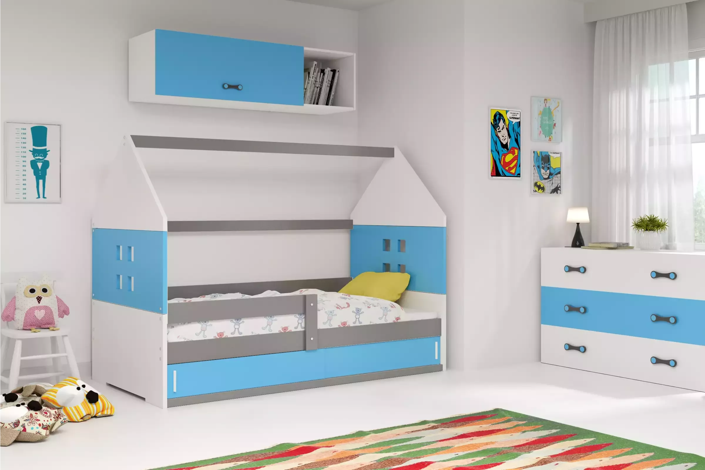 Domčeková posteľ DOMI 160x80cm - Grafitová - Modrá