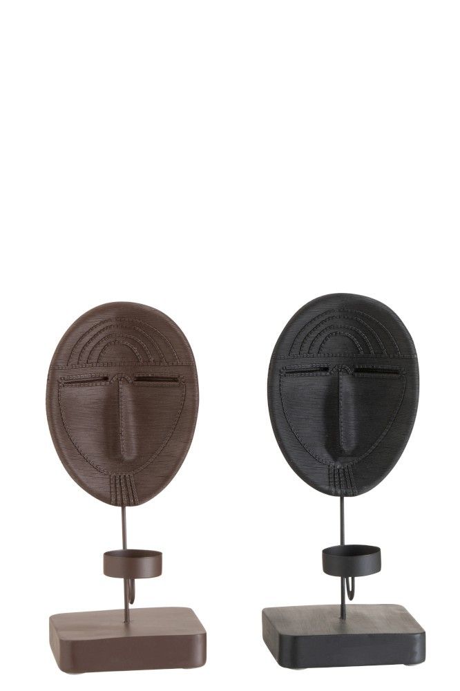 Svietnik na čajovú sviečku maska ​​Ethnic čierny / hnedý 2 ks - 10,5 * 12 * 26,5 cm