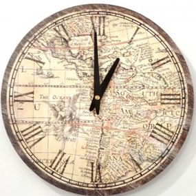 Metal Dekor nástenné hodiny Mapa, priemer 30 cm
