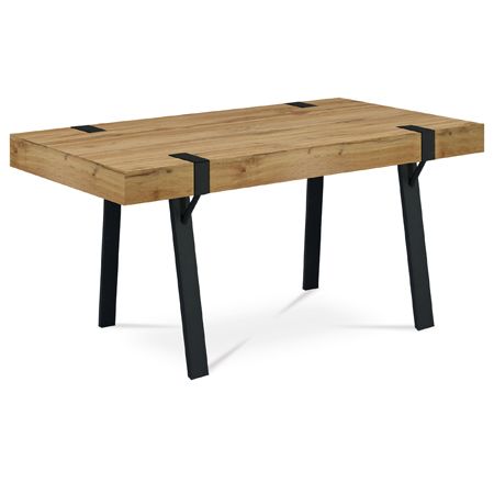 Autronic Jedálenský stôl 160x90x75 cm, doska MDF tl. 100 mm, 3D dekor divoký dub, kov čierny mat - HT-728 OAK