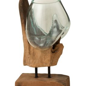 Váza z recyklovaného skla na dreve Gamal - 20*13*35 cm