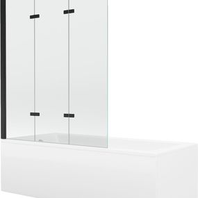 MEXEN/S - Cubik obdĺžniková vaňa 150 x 70 cm s panelom + vaňová zástena 120 cm, transparent, čierna 550315070X9012037000