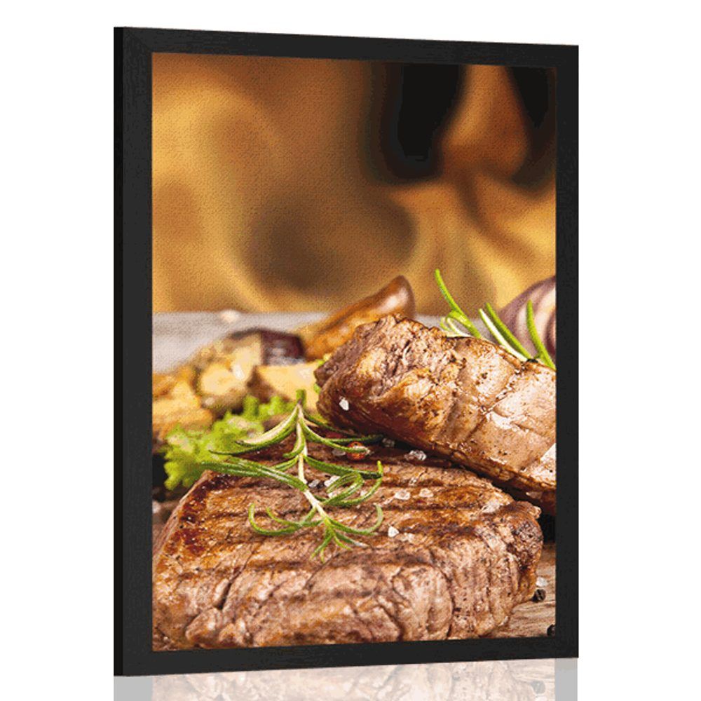 Plagát grilovaný hovädzí steak - 60x90 black