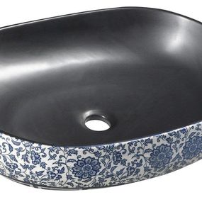 SAPHO - PRIORI keramické umývadlo na dosku 60x40 cm, čierná s modrým vzorom PI026